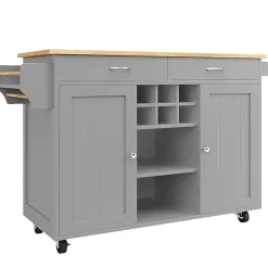 Îlot Cuisine Buffet Desserte Veinure Bois Rangement Gris Blackcolors