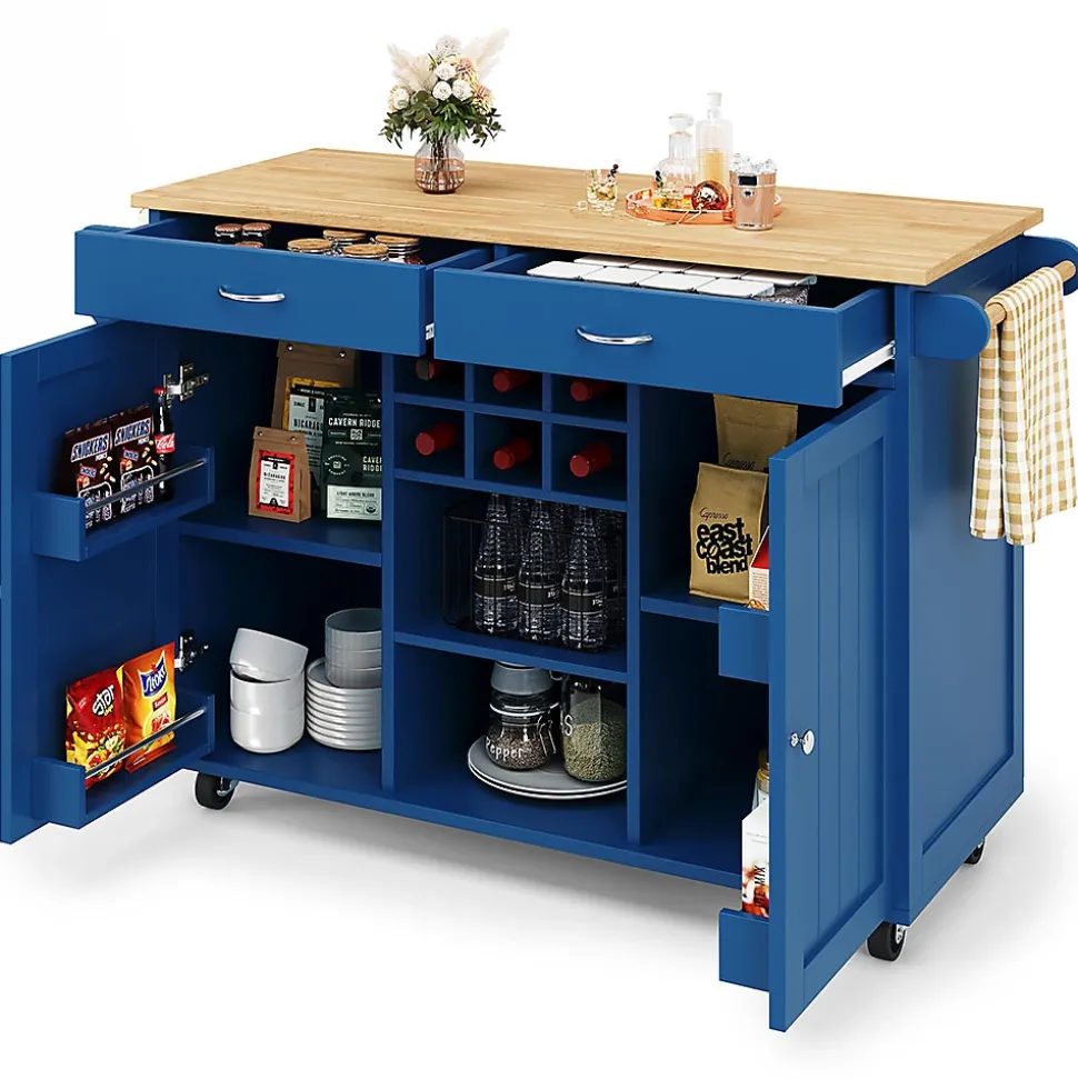Îlot Cuisine Buffet Desserte Veinure Bois Rangement Bleu Blackcolors