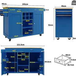 Îlot Cuisine Buffet Desserte Veinure Bois Rangement Bleu Blackcolors