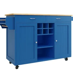 Îlot Cuisine Buffet Desserte Veinure Bois Rangement Bleu Blackcolors