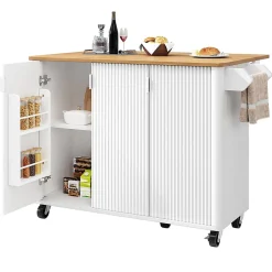 Îlot cuisine extensible 130x45x92 cm, grain de bois, 3 portes, étagères réglables - blanc/noir
