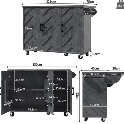 Îlot cuisine mobile 118x45x92 cm, 3 tiroirs, étagères réglables, porte-serviettes, roulettes