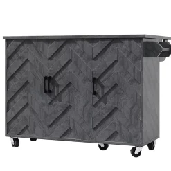 Îlot cuisine mobile 118x45x92 cm, 3 tiroirs, étagères réglables, porte-serviettes, roulettes