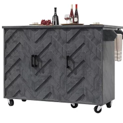 Îlot cuisine mobile 118x45x92 cm, 3 tiroirs, étagères réglables, porte-serviettes, roulettes