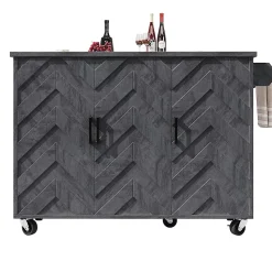 Îlot cuisine mobile 118x45x92 cm, 3 tiroirs, étagères réglables, porte-serviettes, roulettes