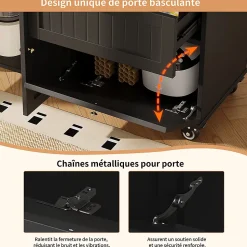 Îlot cuisine moderne bois veiné noir, multifonction+rangement