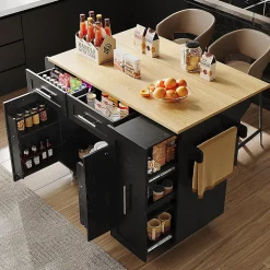 Îlot Cuisine Rangement Snacks Armoires Noir Blackcolors