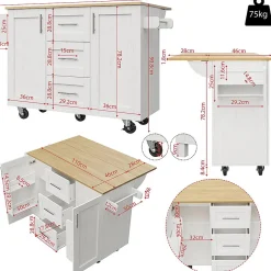 Îlot Cuisine Rangement Snacks Armoires Roulettes Blanc Blackcolors