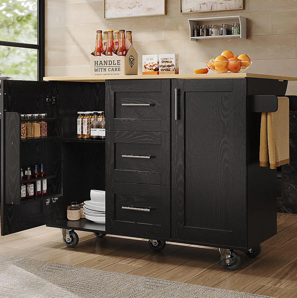 Îlot Cuisine Rangement Snacks Armoires Roulettes Noir Blackcolors