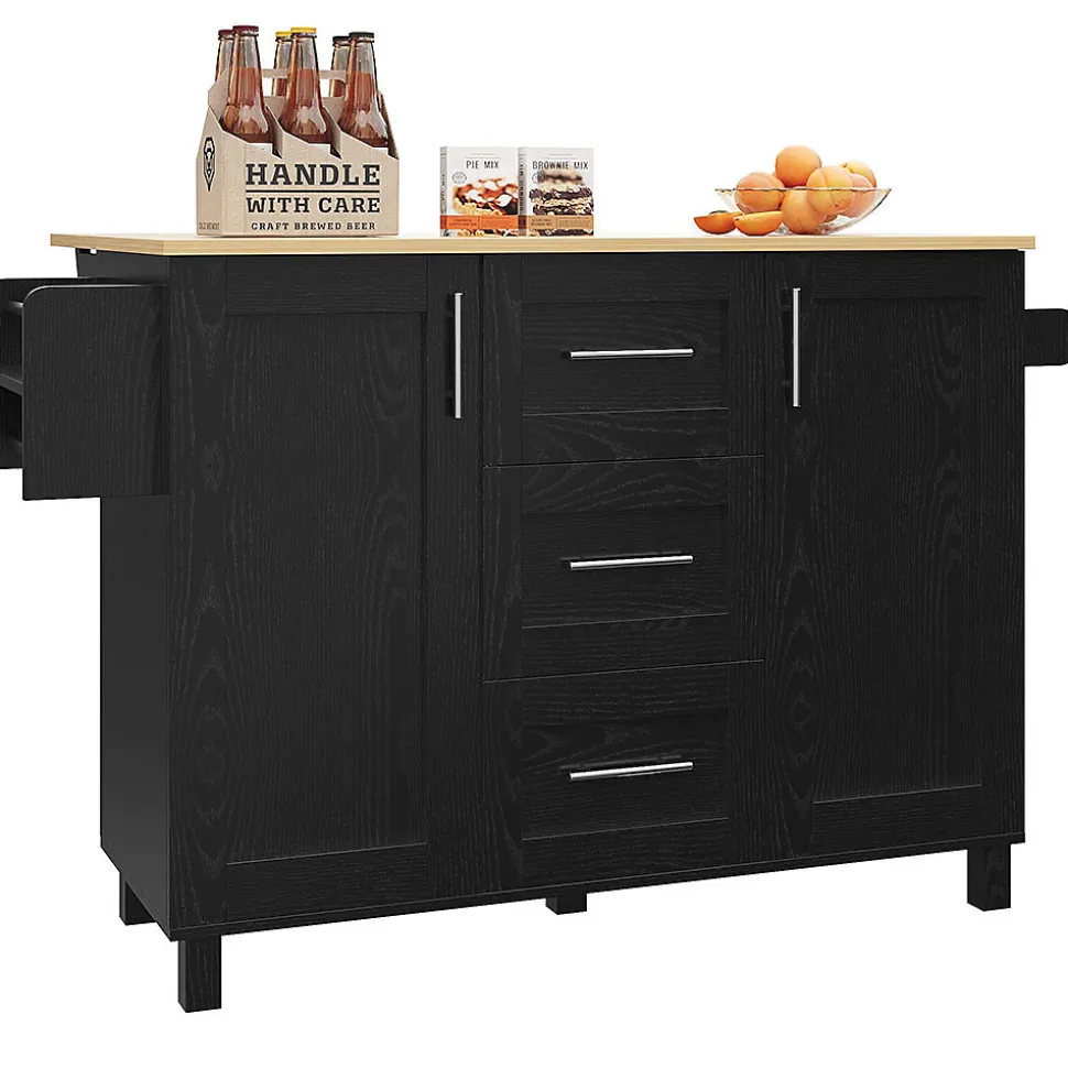 Îlot Cuisine Rangement Snacks Armoires Roulettes Noir Blackcolors