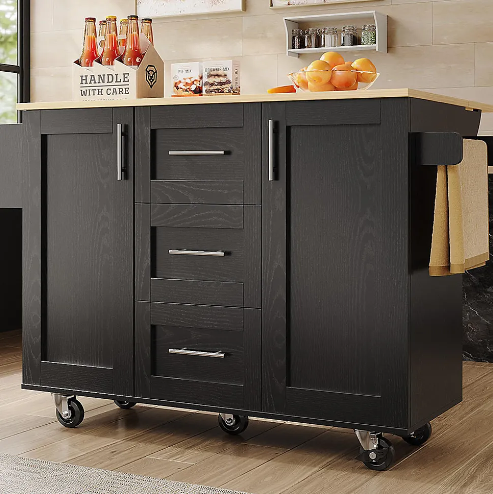 Îlot Cuisine Rangement Snacks Armoires Roulettes Noir Blackcolors