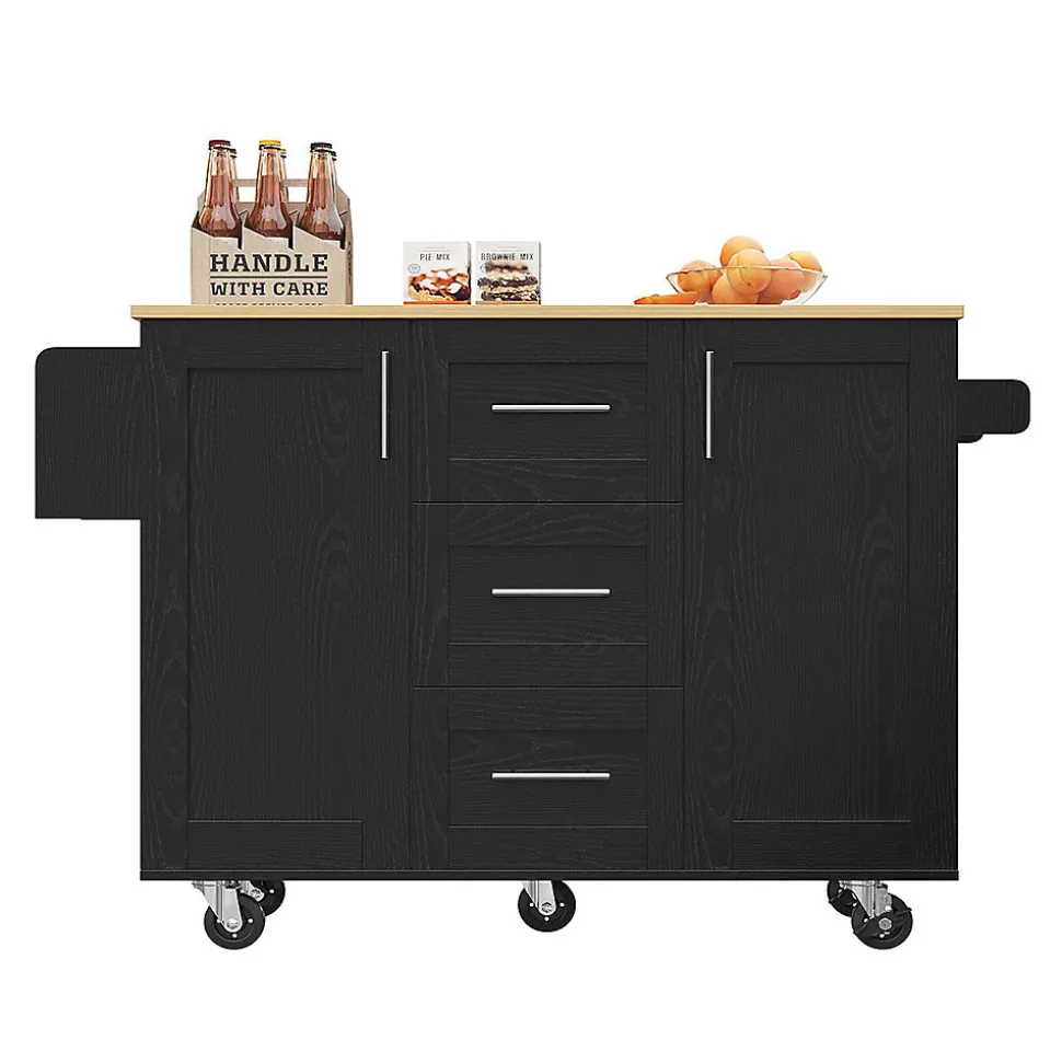 Îlot Cuisine Rangement Snacks Armoires Roulettes Noir Blackcolors