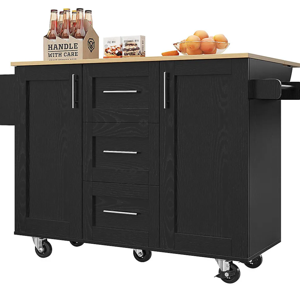 Îlot Cuisine Rangement Snacks Armoires Roulettes Noir Blackcolors