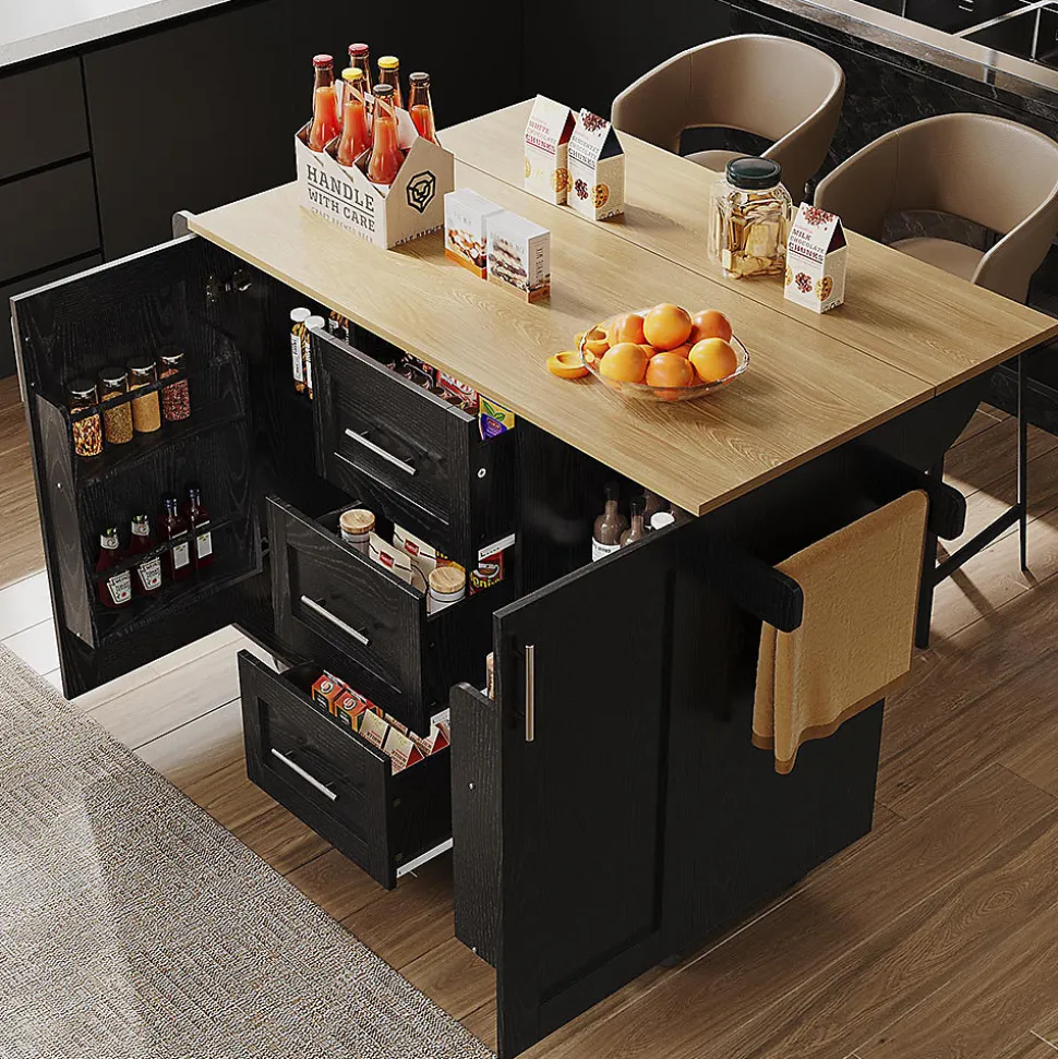 Îlot Cuisine Rangement Snacks Armoires Roulettes Noir Blackcolors