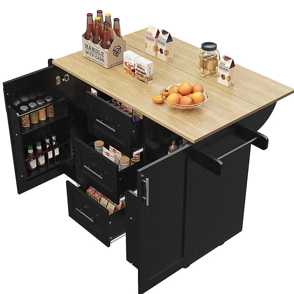 Îlot Cuisine Rangement Snacks Armoires Roulettes Noir Blackcolors