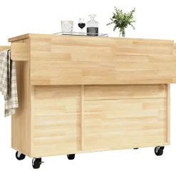Îlot cuisine 120x45(75)x92cm - extensible, porte-serviettes, damier bois