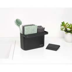 Lot d'accessoires de cuisine avec brosse à vaisselle, raclette, 3 éponges en microfibres et 2 chiffons de nettoyage, gris foncé, Brabantia SinkSide
