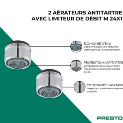 Lot de 2 aérateurs antitartre avec limiteur de débit 3 l/min M 24x1 PRESTO chromé