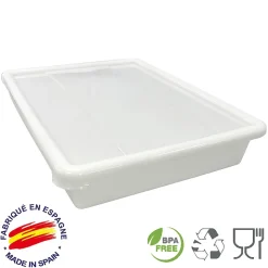 Lot de 9 bacs alimentaires (10,7L - avec couvercle) - Sans BPA. Cuisines, restaurants, poissonneries, boucheries, traiteurs
