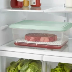 Lot de 3 bacs de décongélation de 6,5 L avec grille (couvercle vert). Sans BPA. Pour restauration, cuisines, cantines
