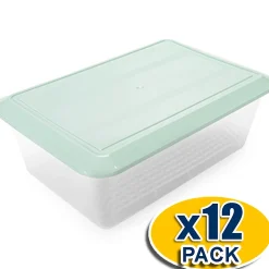 Lot de 12 bacs de décongélation de 6,5 L avec grille (couvercle vert). Sans BPA. Pour restauration, cuisines, cantines