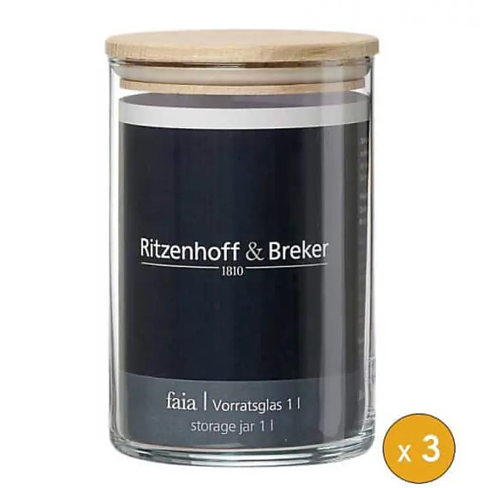 Lot de 3 Bocaux de conservation en verre 1 litre