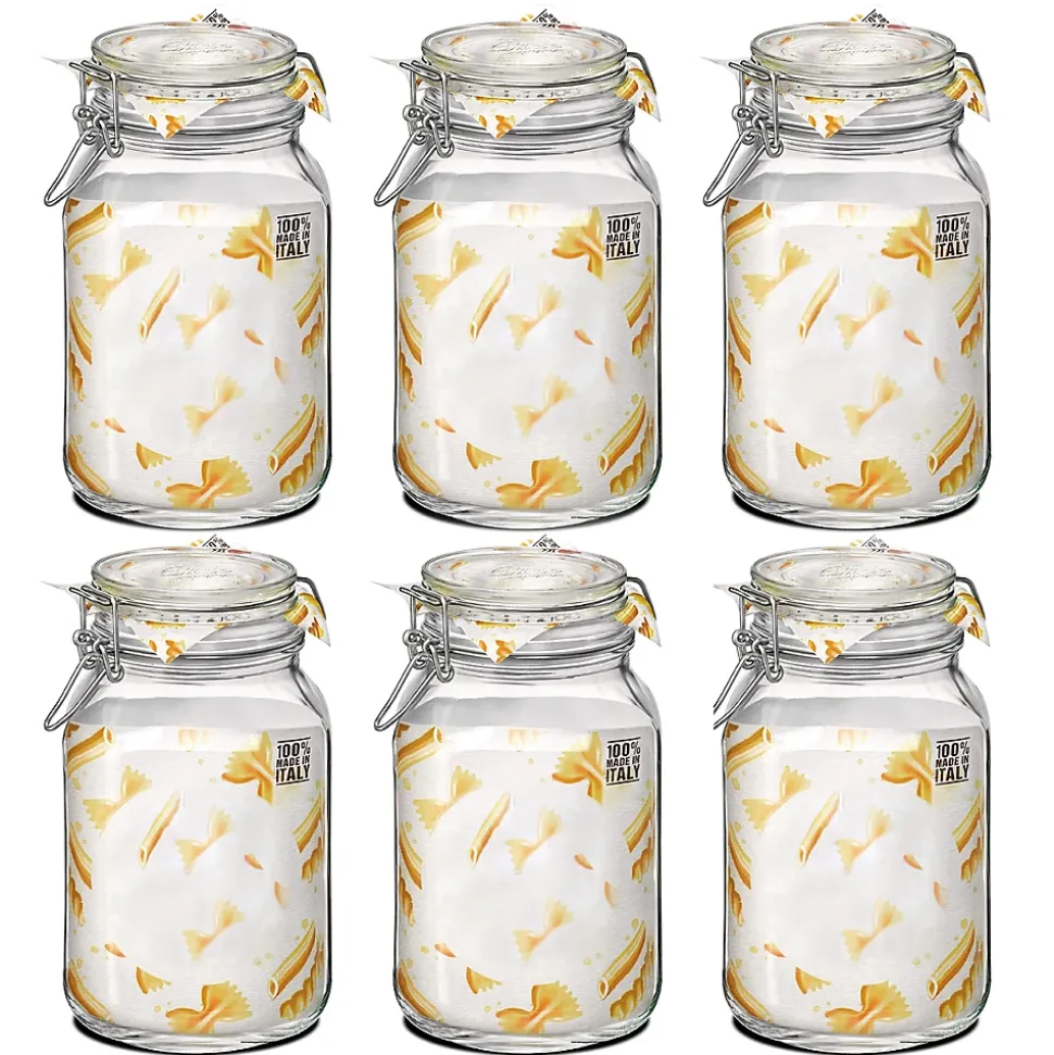 Lot de 6 bocaux hermétiques à bouchon mécanique, bocal pot de conservation, jarre en verre, 2 L - Diamètre 12.5 x Hauteur 21.6 cm