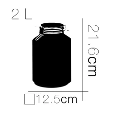 Lot de 6 bocaux hermétiques à bouchon mécanique, bocal pot de conservation, jarre en verre, 2 L - Diamètre 12.5 x Hauteur 21.6 cm