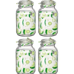 Lot de 4 bocaux hermétiques à bouchon mécanique, bocal pot de conservation, jarre en verre, capacité 4 L - Diamètre 16 x H 27.9 cm