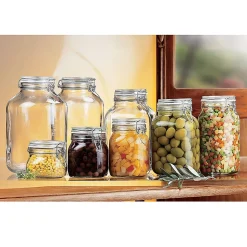 Lot de 4 bocaux hermétiques à bouchon mécanique, bocal pot de conservation, jarre en verre, capacité 4 L - Diamètre 16 x H 27.9 cm