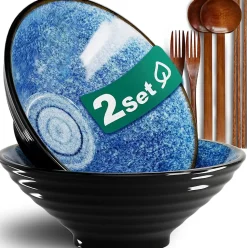 Lot de 2 bols ramen 1800 ml céramique avec ustensiles