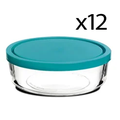 Lot de 12 boîte de conservation rond avec couvercle hermétique, frigoverre en verre - Diamètre 15 x Hauteur 6.5 cm