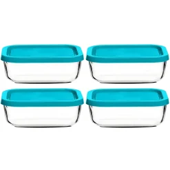 Lot de 4 boîte de conservation rectangulaire avec couvercle hermétique, frigoverre en verre - Longueur 21 x P 13 x Hauteur 8 cm