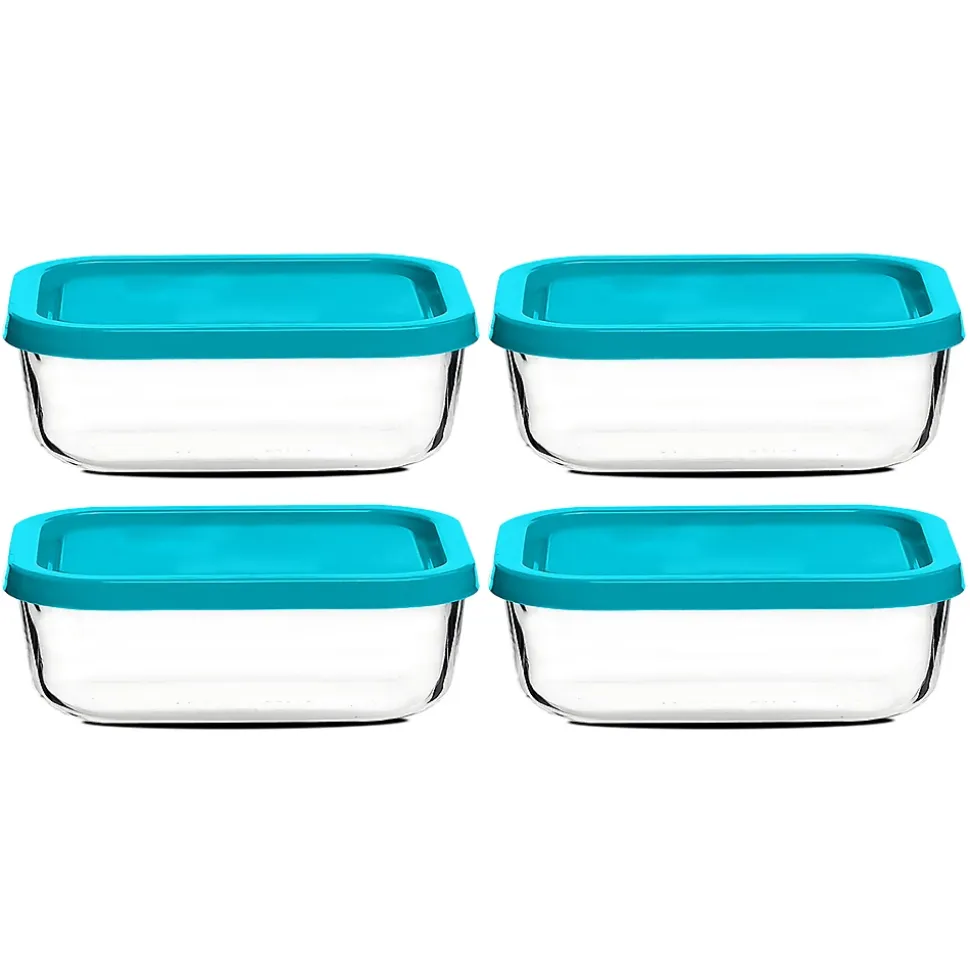 Lot de 4 boîte de conservation rectangulaire avec couvercle hermétique, frigoverre en verre - Longueur 21 x P 13 x Hauteur 8 cm