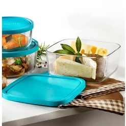 Lot de 12 boîte de conservation carrée avec couvercle hermétique, frigoverre en verre - Longueur 19 x Profondeur 19 x Hauteur 8 cm