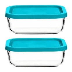 Lot de 2 boîte de conservation rectangulaire avec couvercle hermétique, frigoverre en verre - Longueur 21 x P 13 x Hauteur 8 cm