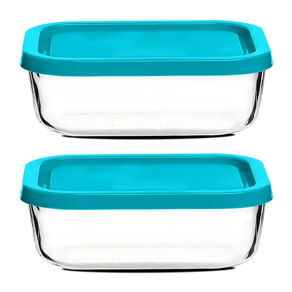 Lot de 2 boîte de conservation rectangulaire avec couvercle hermétique, frigoverre en verre - Longueur 21 x P 13 x Hauteur 8 cm