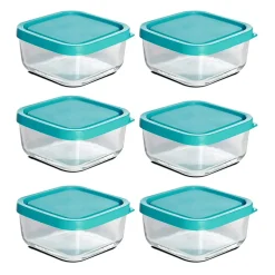 Lot de 6 boîte de conservation carrée avec couvercle hermétique, frigoverre en verre - Longueur 19 x Profondeur 19 x Hauteur 8 cm