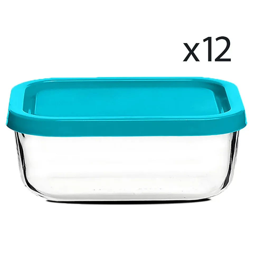 Lot de 12 boîte de conservation rectangulaire avec couvercle hermétique, frigoverre en verre - Longueur 13 x P 10 x Hauteur 6.6 cm