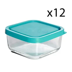 Lot de 12 boîte de conservation carré avec couvercle hermétique, frigoverre en verre - Longueur 10 x Profondeur 10 x Hauteur 5 cm