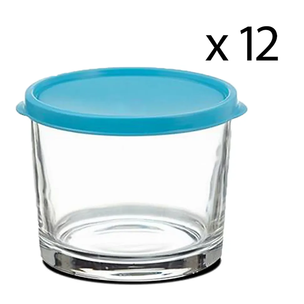 Lot de 12 boîte de conservation rond avec couvercle hermétique, frigoverre en verre - Diamètre 12 x Hauteur 9.9 cm