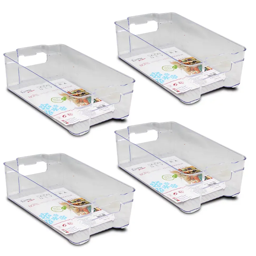 Lot de 4 boîte de rangement pour réfrigérateur, bac de rangement avec poignées - Longueur 31.5 x Profondeur 15.8 x Hauteur 8.7 cm