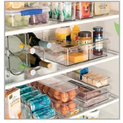 Lot de 4 boîte de rangement pour réfrigérateur, bac de rangement avec poignées - Longueur 31.5 x Profondeur 15.8 x Hauteur 8.7 cm