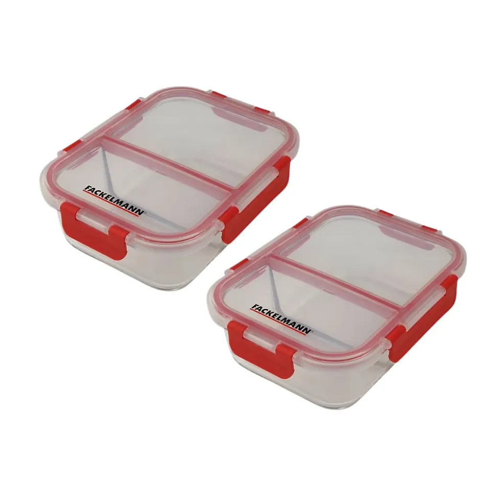 Lot de 2 boîtes à repas en verre avec deux compartiments 1000 ml Fackelmann Move