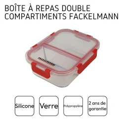 Lot de 2 boîtes à repas en verre avec deux compartiments 1000 ml Fackelmann Move