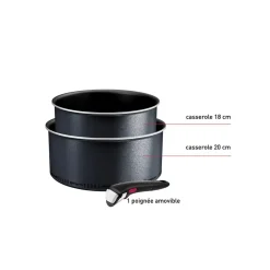 Lot de 2 casseroles aluminium 18/20cm + 1 poignée noir Tefal L7239003 ingenio so'light