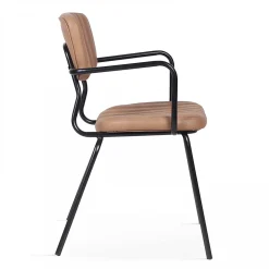 Lot de 2 chaises avec accoudoirs en textile enduit marron clair Oviala