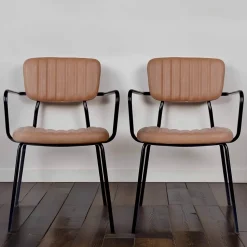 Lot de 2 chaises avec accoudoirs en textile enduit marron clair Oviala