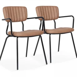 Lot de 2 chaises avec accoudoirs en textile enduit marron clair Oviala