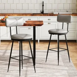 Lot de 2 chaises de bar gris foncé, similicuir, dossier ergonomique, cadre métal, confortables et faciles à nettoyer